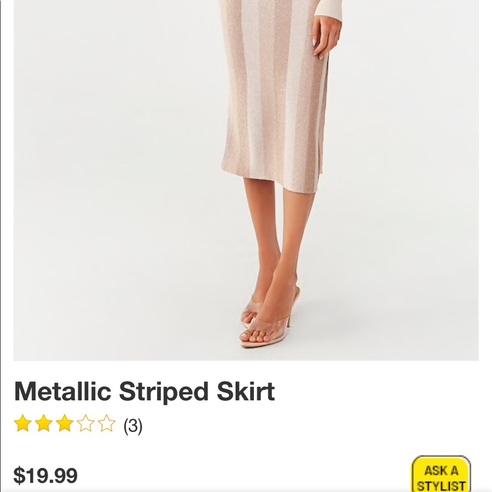 NWT Forever21 Blush Metallic Striped Midi Skirt